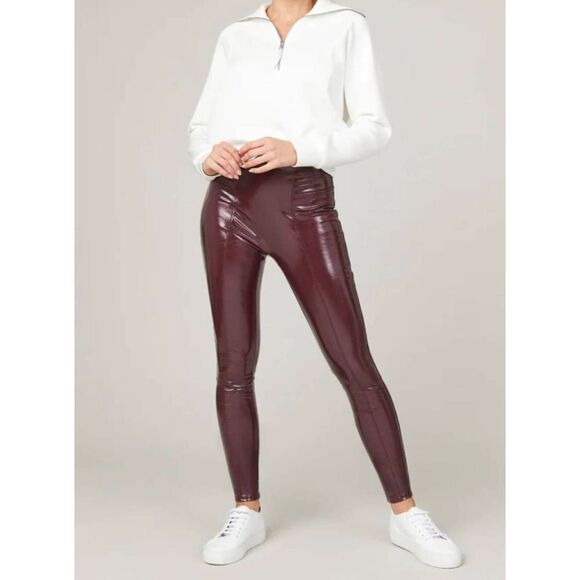 NWOT SPANX Faux Patent Leather Leggings in Ruby Size Large - Picture 1 of 5